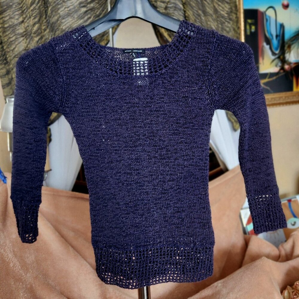 A30  Vintage navy blue loose knit sweater w/b'ful hemlines & cuffs